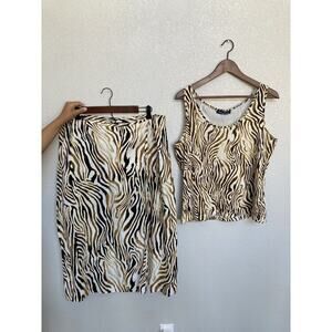 Evan Picone Safari Skirt Set Size 16 Zebra Linen Wrap Skirt Midi Sleeveless